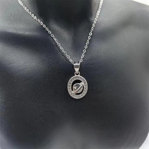 S925 sterling silver Saturn planet pendant necklace with white zircon pavé setting