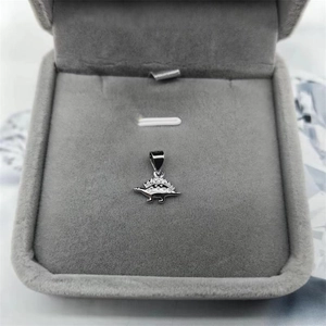 Détail d'un pendentif dinosaure en argent S925 avec zircons blancs dans son écrin de bijoux
