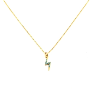 Collier Pendentif Éclair en Argent Sterling 925 Plaqué Or avec Strass Bleu Chaîne Ras du Cou Minimaliste Bijoux Femme