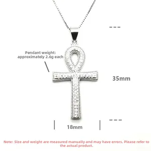 Detail view of silver S925 cross pendant showing dimensions 35mm height and 18mm width