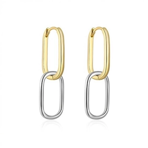 925 Sterling Silver Geometric Oval Link Earrings For Women Two Tone Gold Silver Plated Minimalist Trendy Jewelry Gift