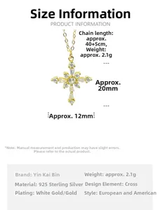 Tableau détaillé des tailles pour pendentif croix en argent S925 avec dimensions et poids