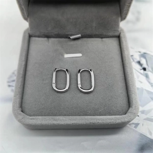 Minimalist S925 sterling silver oval hoop earrings with a polished glossy finish