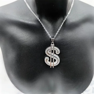 Hip hop S925 zilveren dollarteken hanger ketting met zirkonia stenen voor dames en heren