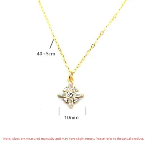 Detail of S925 gold star pendant with clear crystals and 40+5cm chain length