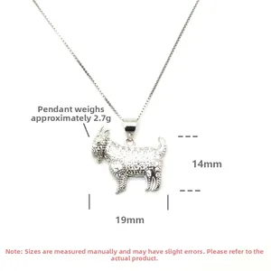 Detailed view of S925 silver goat pendant with micro-pave crystals 19mm x 14mm