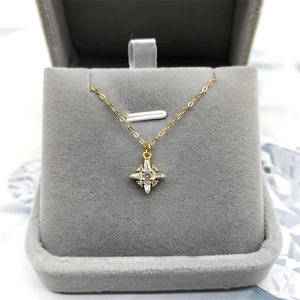 Elegant gold plated S925 silver star pendant necklace with sparkling white zircon stones