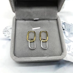 Modern S925 silver two-tone oval linked earrings featuring gold and silver finish for women