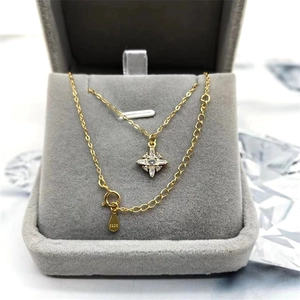 Elegant S925 silver gold-plated north star pendant necklace with sparkling diamonds