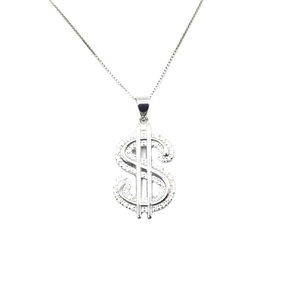 Hiphop S925 zilveren dollarteken hanger ketting met glanzende steentjes voor heren en dames