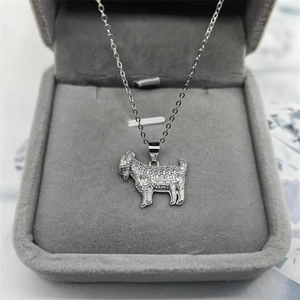 Hip hop S925 sterling silver goat pendant necklace with white zircon pavé setting