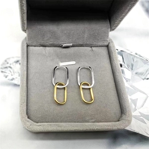Two-tone S925 silver oval link earrings in gold and silver finish with jewelry box