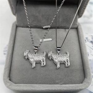 S925 sterling silver goat pendant with clear cubic zirconia on diverse chain styles