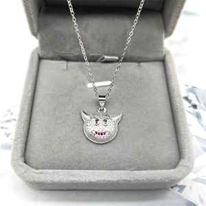 S925 silver devil face pendant with white zircons and red stone eyes for hip hop style