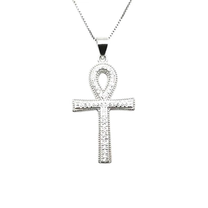 S925 sterling silver Ankh cross pendant with micro-pave crystals on a slim link chain