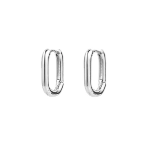 Minimalist S925 silver oval hoop earrings with a polished finish on white background