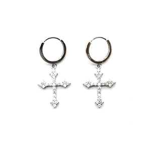 925 Sterling Silver Cross Drop Hoop Earrings With Zirconia Individual Fashion Dangle Earrings For Men Women Gold Silver Plated
