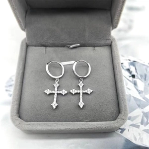 S925 sterling silver cross hoop earrings set with sparkling cubic zirconia stones