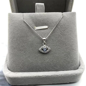 Collier avec pendentif oeil bleu en argent S925, émail bleu et zircons étincelants