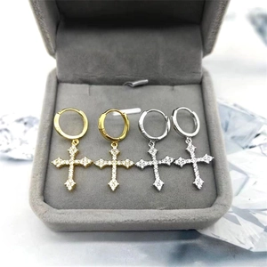 S925 sterling silver cross earrings with sparkling cubic zirconia in gold and silver set