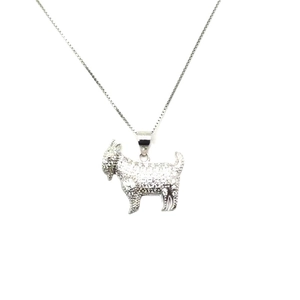 Iced out S925 sterling silver goat pendant necklace with sparkling micro-pave crystals