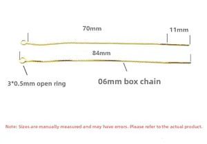 Detailed size chart of S925 sterling silver gold plated box chain earring components
