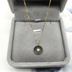 S925 sterling silver gold necklace with black zircon star pendant in jewelry box