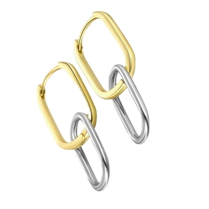Intertwined gold and silver oval hoop earrings in polished S925 sterling silver finish