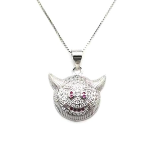925 Sterling Silver Devil Smile Face Pendant Necklace With Zirconia Red Eye Inlaid Hip Hop Personality Jewelry For Unisex