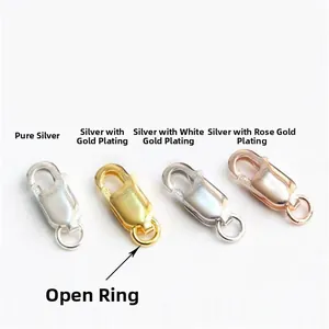 Macro view of S925 sterling silver lobster clasps in silver, gold, and rose gold finishes