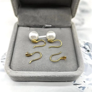 S925 sterling silver gold plated earring hooks with round white pearl drop set