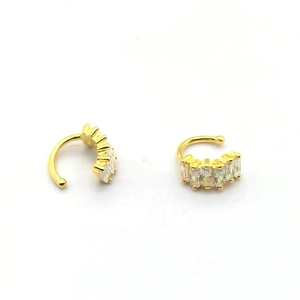 Minimalist 925 Sterling Silver Gold Plated Baguette Zirconia Ear Cuff For Women Non Piercing U Shape Pave Zirconia Jewelry
