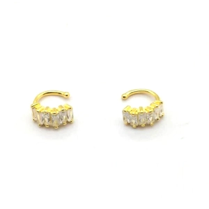 S925 sterling silver gold-plated ear cuffs with five rectangular crystals set in a row