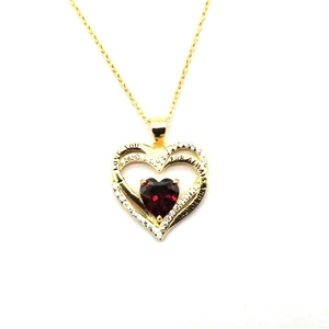 Collier Pendentif Double Coeur en Argent Sterling 925 pour Femme Plaqué Or Incrusté de Strass Rouges Bijoux Romantiques