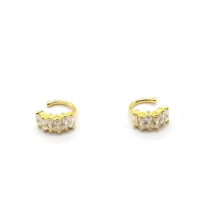 Elegant gold-plated ear cuffs set with five rectangular cubic zirconia stones for women