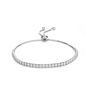 Bracelet tennis ajustable en argent S925 avec zircons ronds de 2mm pour femmes élégantes
