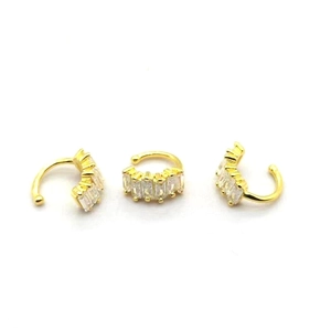 Set of three gold-plated ear cuffs featuring rectangular sparkling zircon stones