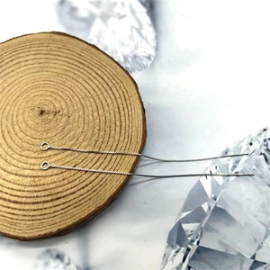 Detail view of S925 sterling silver box chain earrings on a decorative crystal background