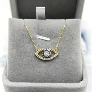 Collier en argent S925 avec pendentif œil maléfique bleu et boîte en velours
