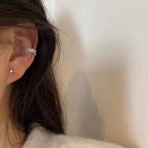 S925 silver gold ear cuff with rectangular crystals and matching stud earring