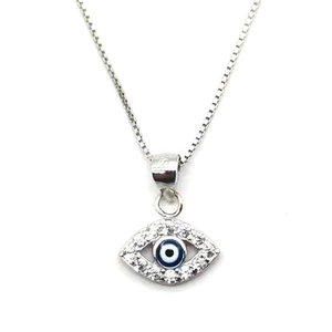 Collier Pendentif Mauvais Œil Bleu En Argent Sterling 925 Pour Femmes Bijoux De Charme Incrustés De Zircone Cadeau D'anniversaire