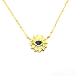 925 Sterling Silver Devil Eye Pendant Necklace For Women Sun Radiant Design Blue Rhinestone Inlaid Clavicle Chain Jewelry