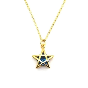 925 Sterling Silver Gold Plated Star Pendant Necklace With Blue Rhinestone Hollow Five-Pointed Star Clavicle Chain Jewelry