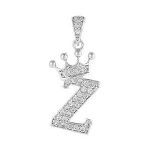 Pendentif lettre Z en argent S925 avec couronne et oxydes de zirconium brillants