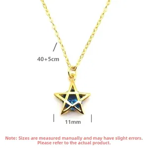 Detail showing 40+5cm gold chain with 11mm blue star pendant and dimensions
