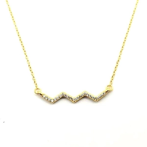925 Sterling Silver Heartbeat Wave Pendant Necklace For Women Elegant Rhinestone Inlaid Clavicle Chain Jewelry Gift