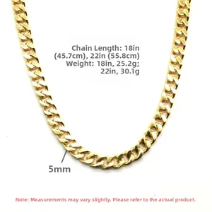 5mm gold Cuban link chain necklace showing 18 inch and 22 inch length specifications