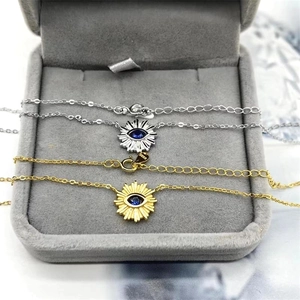 S925 sterling silver evil eye sunburst necklace in gold and silver finish options