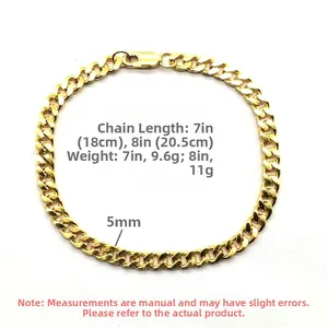 Spécifications de taille pour un bracelet maille gourmette plaqué or 5mm avec fermoir