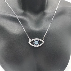 Détail du pendentif œil porte-bonheur en argent S925 avec cristaux et cercles bleus